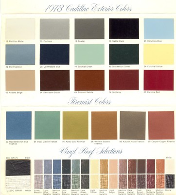 1978 Cadillac Full Line Factory GM Colors (NOS) Sales Brochure w
