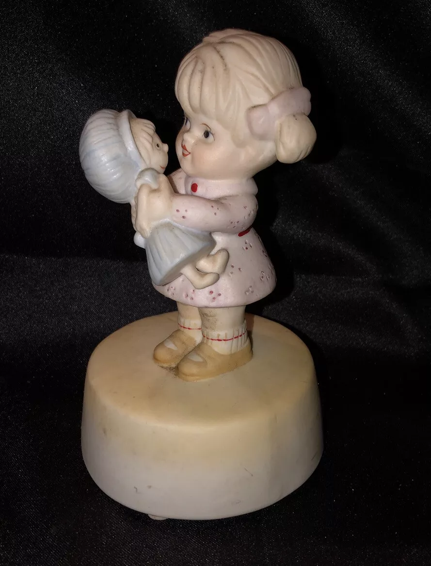 Vintage Ceramic Girl With Baby Doll Music Box plays 1940s Song Oh