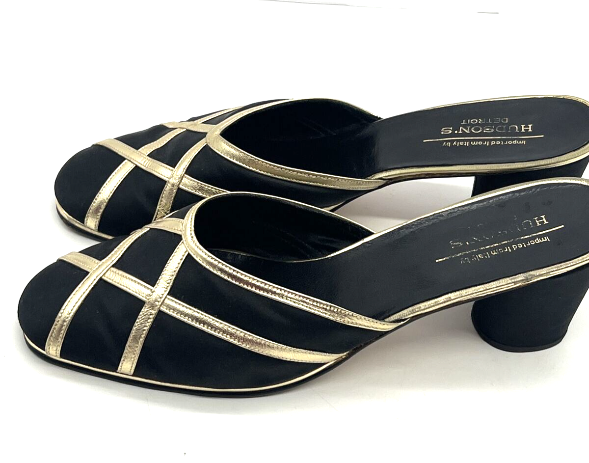 PANTOFOLA D’ORO Hudson's Detroit Slipper Mule Donna 8 5 M Nero Satinato Oro Made in Italy Slide