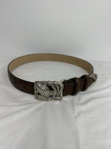 BRIGHTON Frog Leather Belt Women Size S 28 Brown Crocodile Design Pebbled