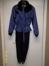 90s Nils Skiwear Woman's Size 6 One Piece Ski Suit Stirrups leg Purple  Black