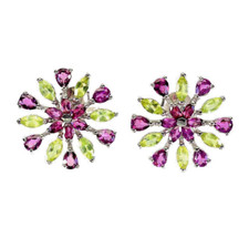 Silver Earrings Rhodolite Peridot Genuine Natural Gems Solid Sterling
