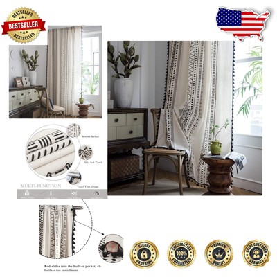 Light-Filtering Boho Window Treatments, 84-Inch Rod Pocket Drapes - Pack of 2