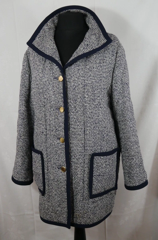 LIZ MALRAUX DESIGN 100% SEIDE Luxus Mantel Blau/Weiß Frühling Größe 44/46 TOP! - Bild 3 von 4