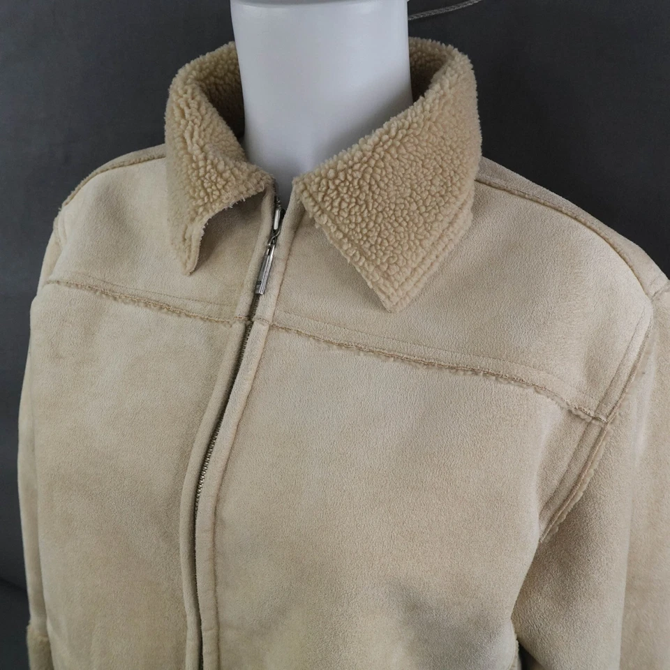 IZOD Womens Jacket Small Tan Faux Suede Sherpa Lined Zip Minimalist Timeless - Image 3 of 4