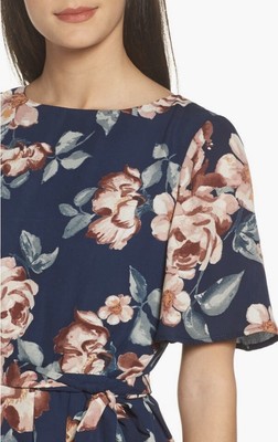 Floral Flutter Sleeve Shift Dress, Size 