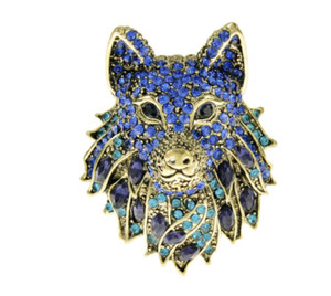 Authentic Wolf brooch blue or black vintage look celebrity broach gold plated pin ggg96