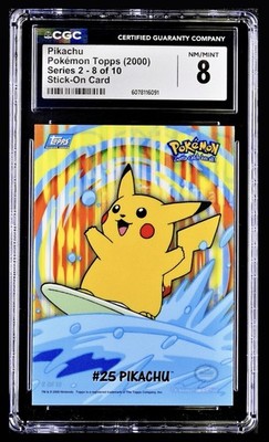 Pokémon 2000 Topps Surfing Pikachu Stick On Card 8 Of 10 Series 2