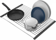 Scolapiatti Arrotolabile Da Lavello in Acciaio Inox 43X35 Cm - Griglia Salvaspaz