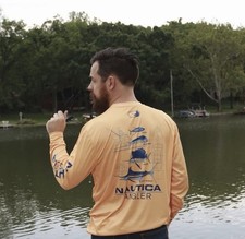 Nautica Angler Apricot Poly Men's Performance Long Sleeve Shirt UPF 50 Size XL