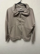 Wilo The Label Bella Half Zip Pullover Sweatshirt in Camel Tan Size Medium