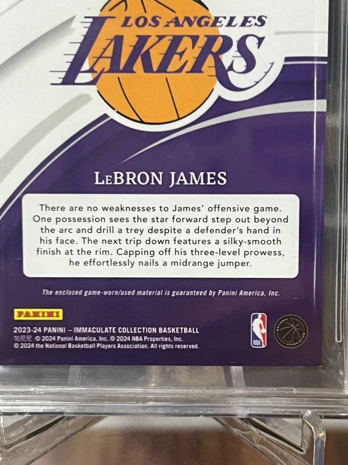 2023-24 Panini Immaculate Collection Swatches LeBron James GU Patch /99 BGS 9 view 11