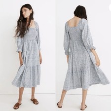 Madewell Lucie Elbow-Sleeve Smocked Midi Dress in Sunflower Field Size Large