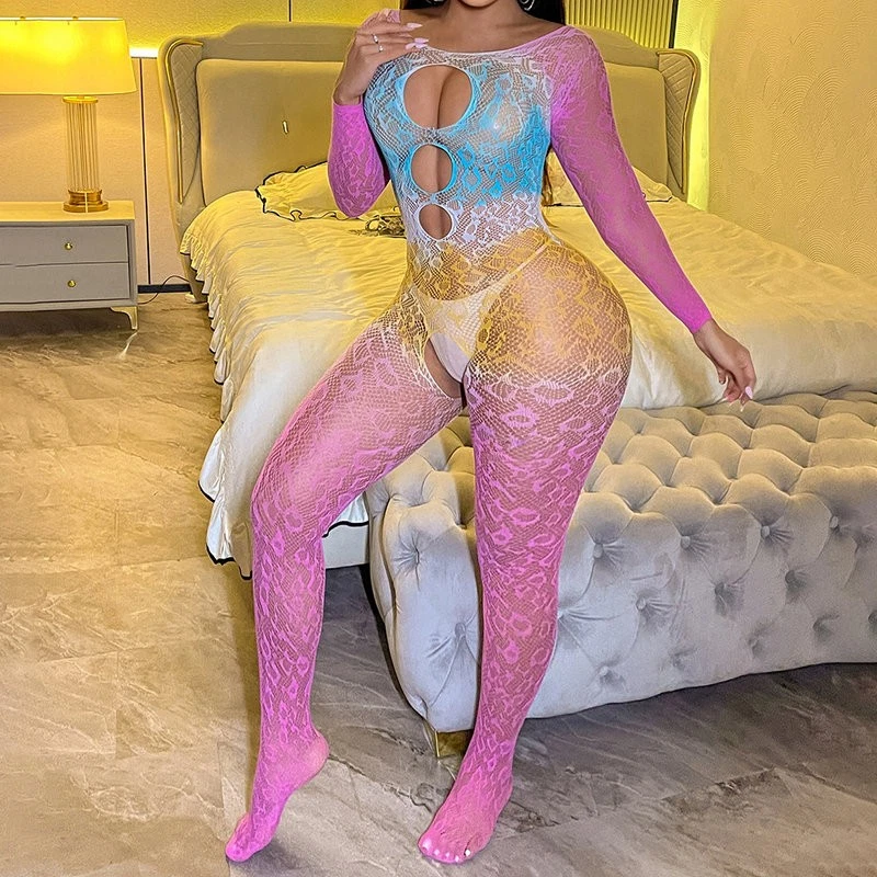 sexy lingerie women sleepwear Quality Sexy See Through Exotic Stripper Clothes Women Pink Rhinestone  Fishnet Bodysuit Lingerie