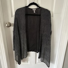 Chico  s Travelers Silver Shimmer Mesh Open Jacket Cardigan Size 1 Women  s M