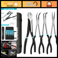 4 PCS Extra Long Needle Nose Pliers Set - Premium CRV Steel, Precision Grip Tool
