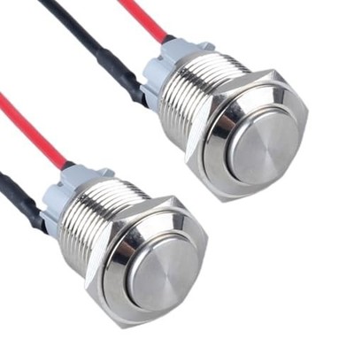 2Pcs 19Mm Latching Metal Push Button Switch High round Head with Pre-Soldered Ca