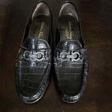 Salvatore Ferragamo Sport Loafers Black Leather Buckle Women s 7B