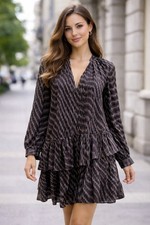 Banana Republic Dress Size S Long Sleeve Tiered Ruffle Abstract Animal Print