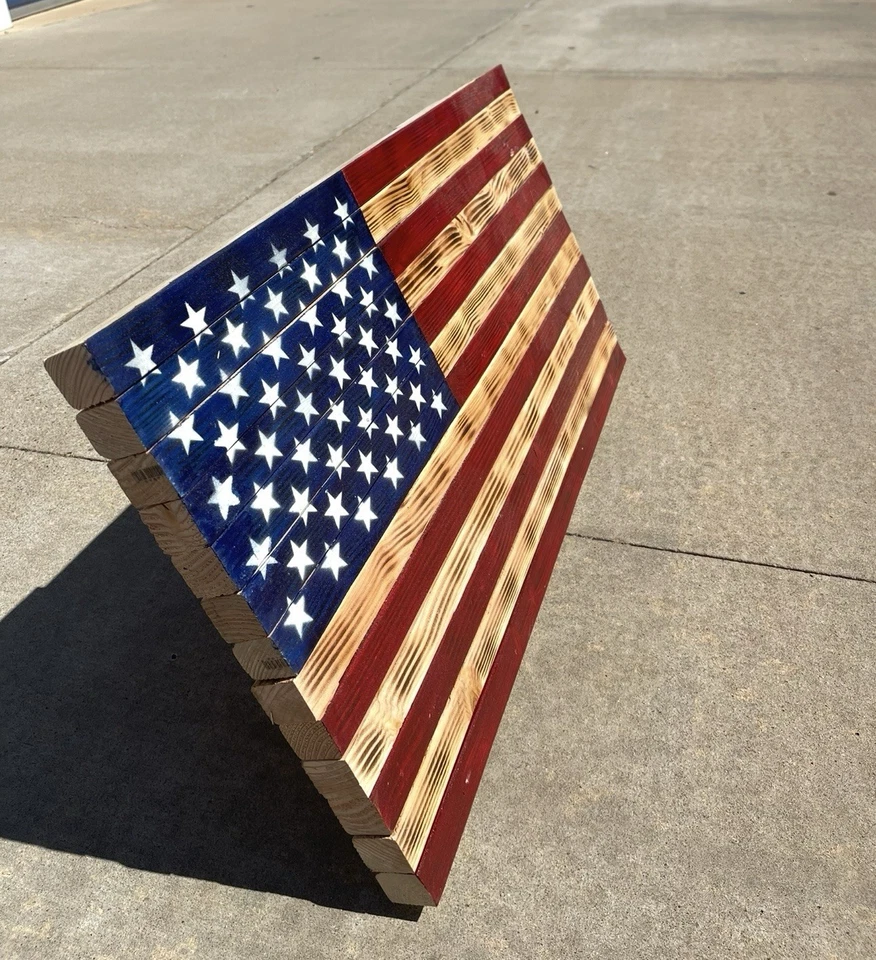 Handmade Distressed Wooden U.S. American Flag - Image 3 of 4