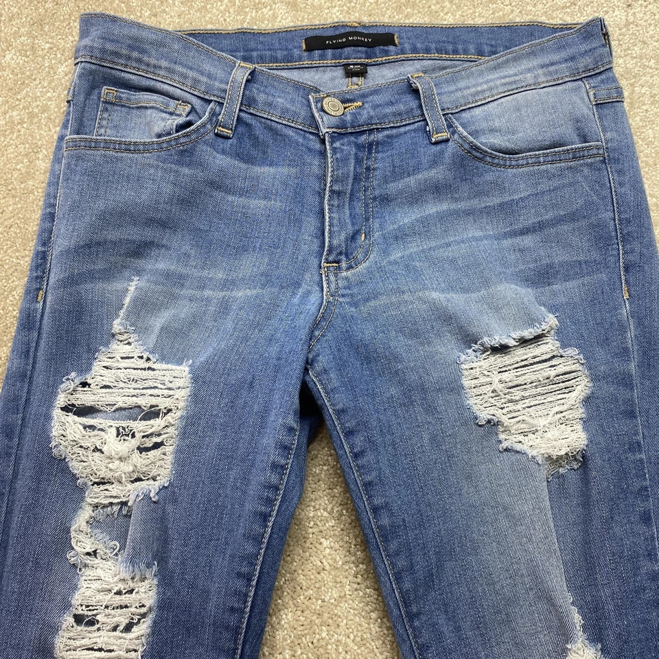 Flying Monkey Jeans Womens 28 Blue Low Rise Skinny Distressed Made USA L8841 - Image 2 of 4