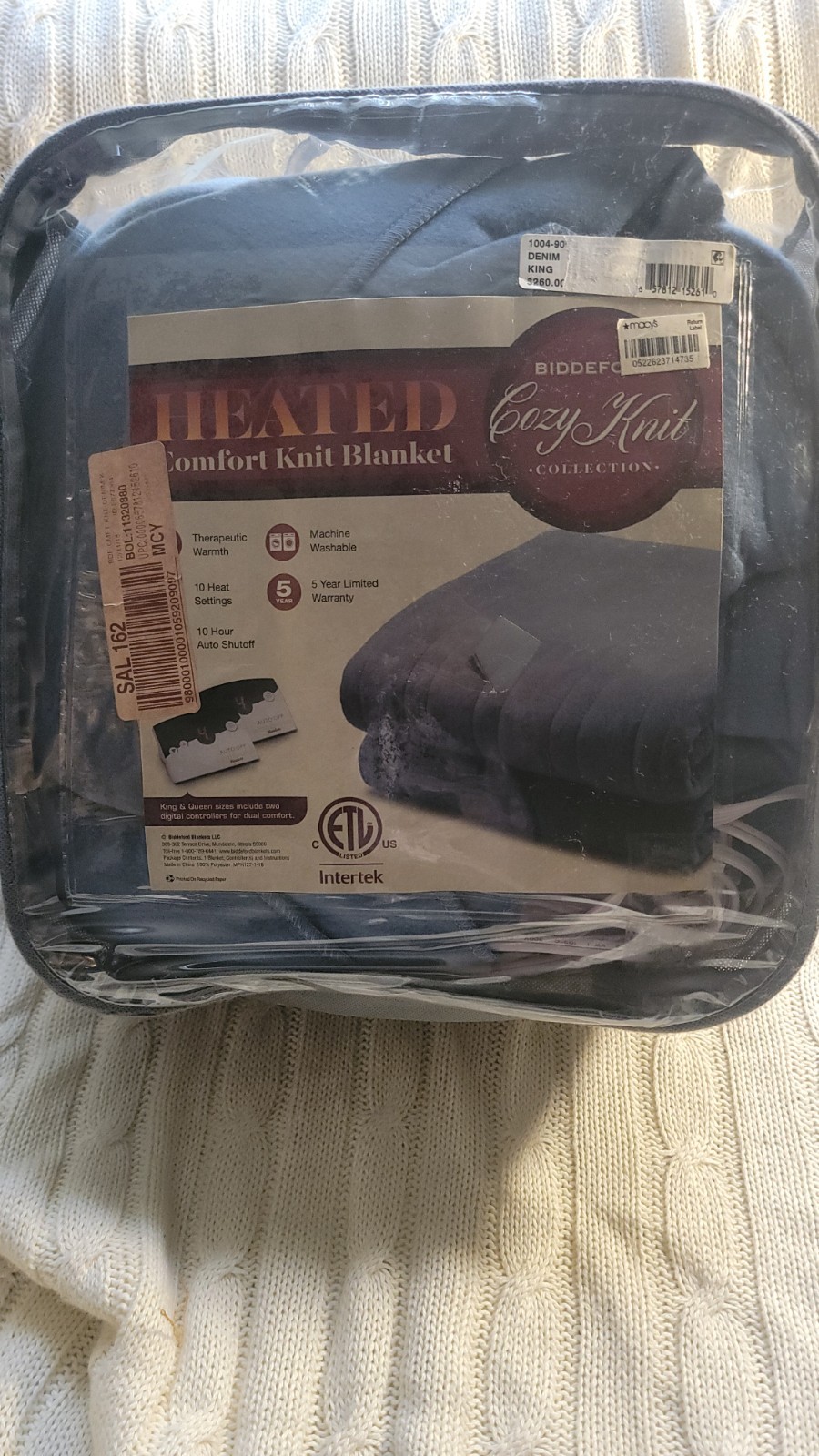 Biddeford Electric Heated Micro Plush King Sz 100"x 90" Blan