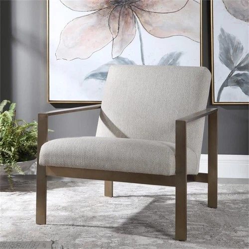 Uttermost Wills Wood Stainless Steel and Fabric Accent Chair in Antique Brass - Picture 3 of 9