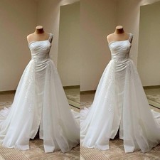 Gorgeous Wedding Dresses With Detachable Train Tulle One Shoulder Bridal Gowns