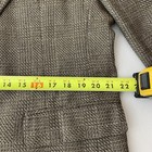Haggar men’s 42L green, black, and beige textured plaid coat with two front buttons, measured across the chest.