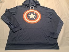 Captain America Marvel Pullover Hoodie Size XL Blue Drawstring Front Pocket