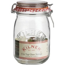 Kilner 34 Oz. Tarro de almacenamiento de vidrio con tapa de clip redondo 0025.491 paquete de 4 hornos