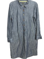 Talbots Button Front Denim Chambray Dress Long Sleeves Collared Neckline Sz 12P
