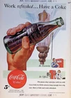 Original 1948 Vintage Print Ad: Work Refreshed with ice-Cold Coca-Cola