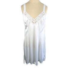 Vanity Fair Vintage Full Slip White Size 38 Lace Nylon Lingerie Nightgown USA