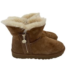 UGG Mujeres Castaño Gamuza Cremallera Lateral Piel de Oveja Forrado Botines Talla 7