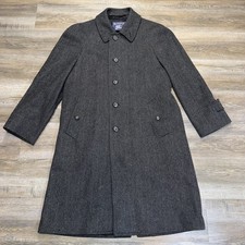 VTG 90s Burberrys 100 Wool Herringbone Overcoat Charcoal White Tweed Mens 48R