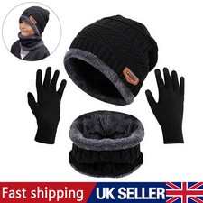 3-Pieces Winter Beanie Hat Scarf Gloves Set Warm Knit Skull Cap Boy Girl Kids