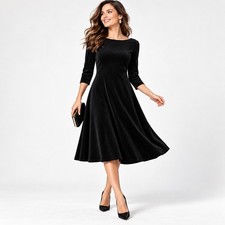 Cynthia Rowley Dress Womens S Black Velvet A-Line Boat Neck 3/4 Sleeve Cocktail