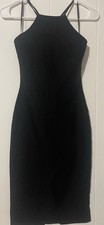 A'GACI Black Bodycon Midi Dress Strappy Sleeveless High Neck Zip Size M