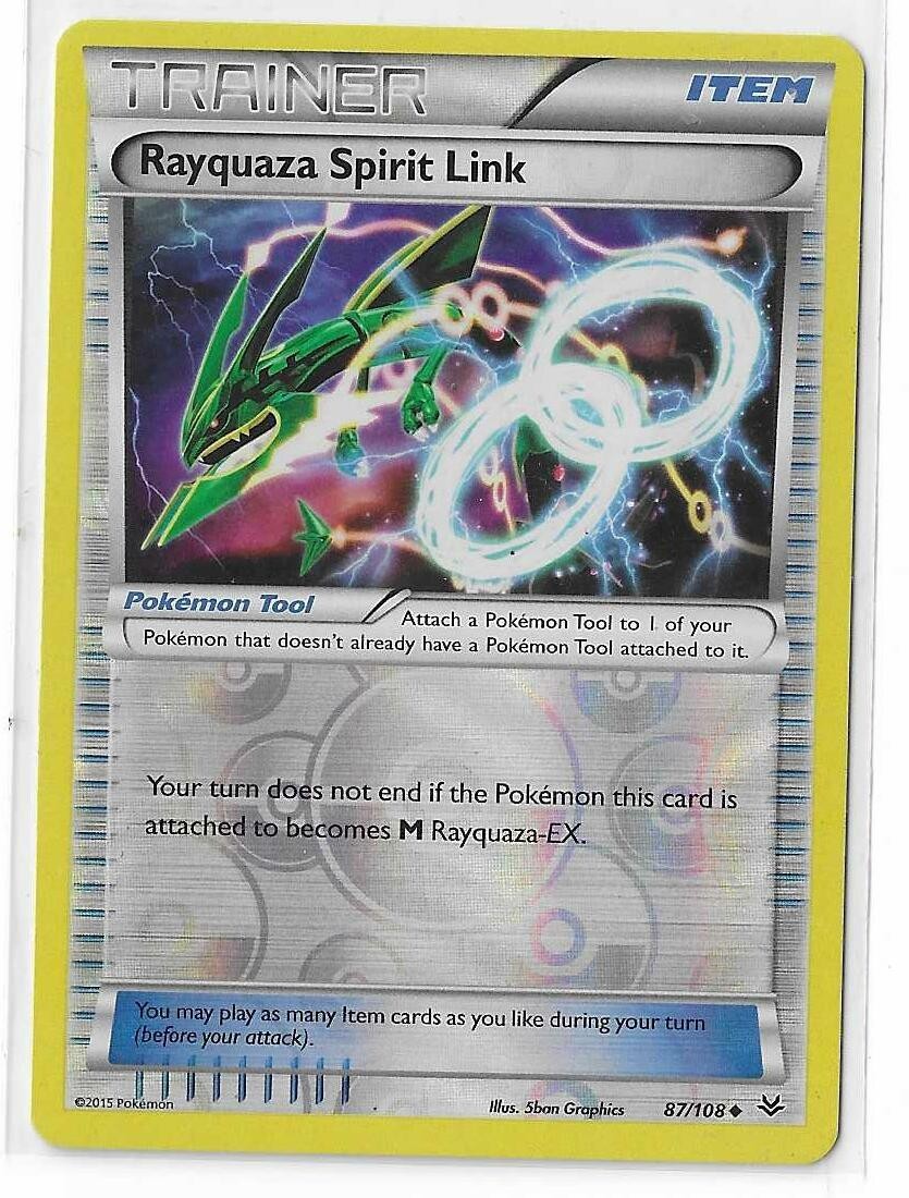 Rayquaza Spirit Link 87/108 Reverse Holo Roaring Skies XY Pokemon TCG Card NM