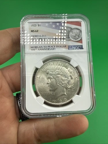 1923 Peace Silver Dollar MS62 NGC 100th Anniversary Flag Label Fire Multiple Ava