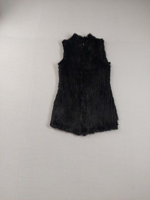 Love Token Women Vest S Black Long Genuine Rabbit Fur Sleeveless Elegant Party