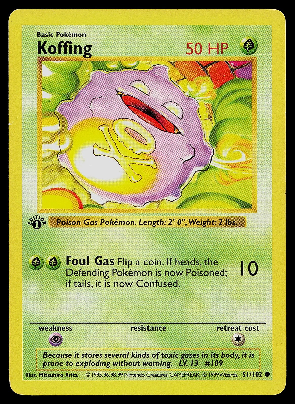 Pokemon Card - Koffing 1st Edition Base Set Shadowless 51/102