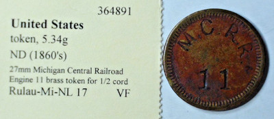 VINTAGE RARE - MICHIGAN CENTRAL RAILROAD ENGINE 11 1/2 CORD - Mi NL 17 - EC 9329
