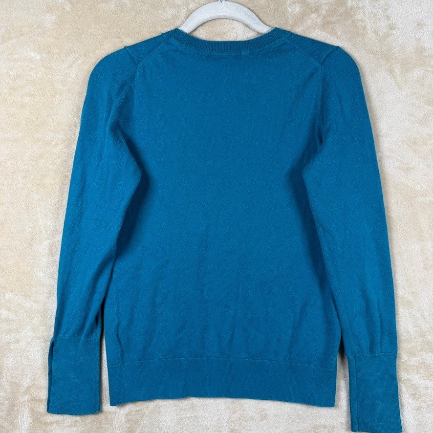 Boden Womens S Teal Blue Cotton Blend Button Cuff Crew Neck Sweater ...