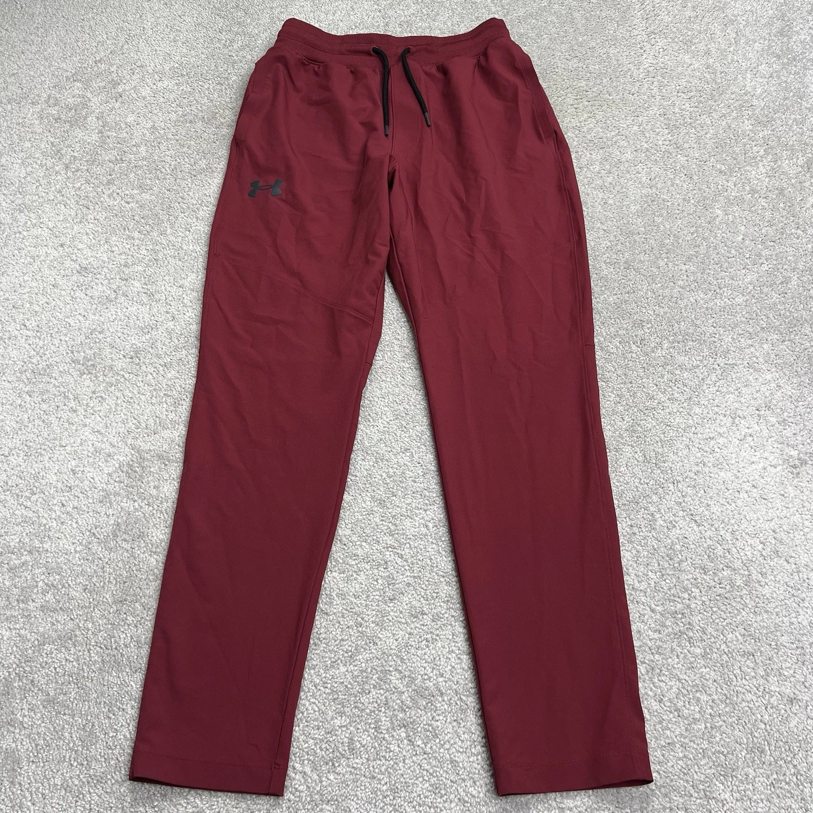 Under Armour Pants Men Medium Sportstyle Red Zip Back Pocket Stretch Tappered