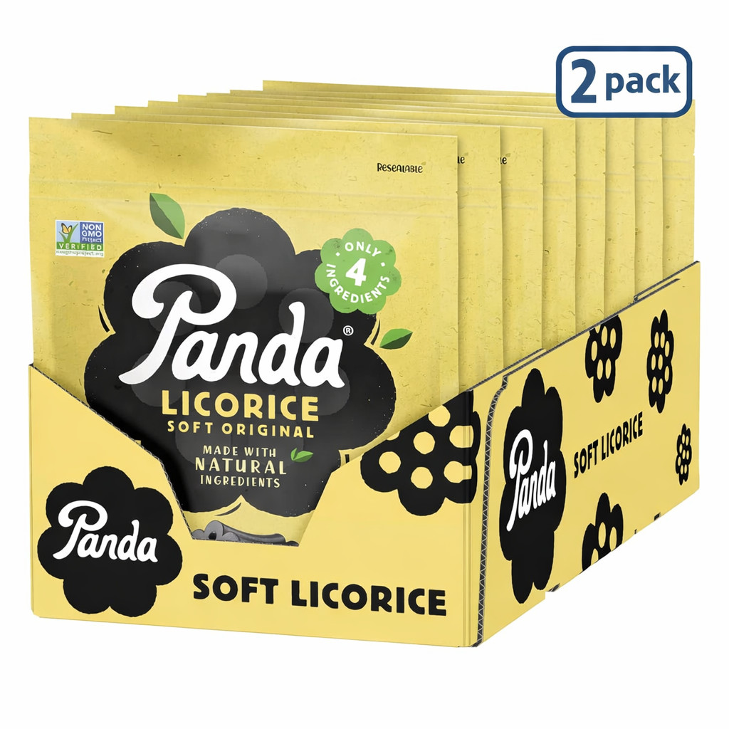 2 PACK of Panda Soft Black Licorice Natural Original - 16 Bags Total