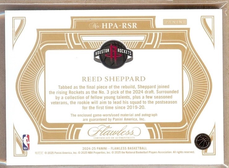 2024-25 PANINI FLAWLESS SAPPHIRE REED SHEPPARD RC AUTO PATCH 1/3!! view 2