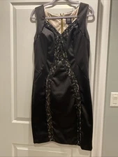 Jax Dress Black Lace Panel Cutout Neckline Stretch Cap Sleeve Sheath  Size 12