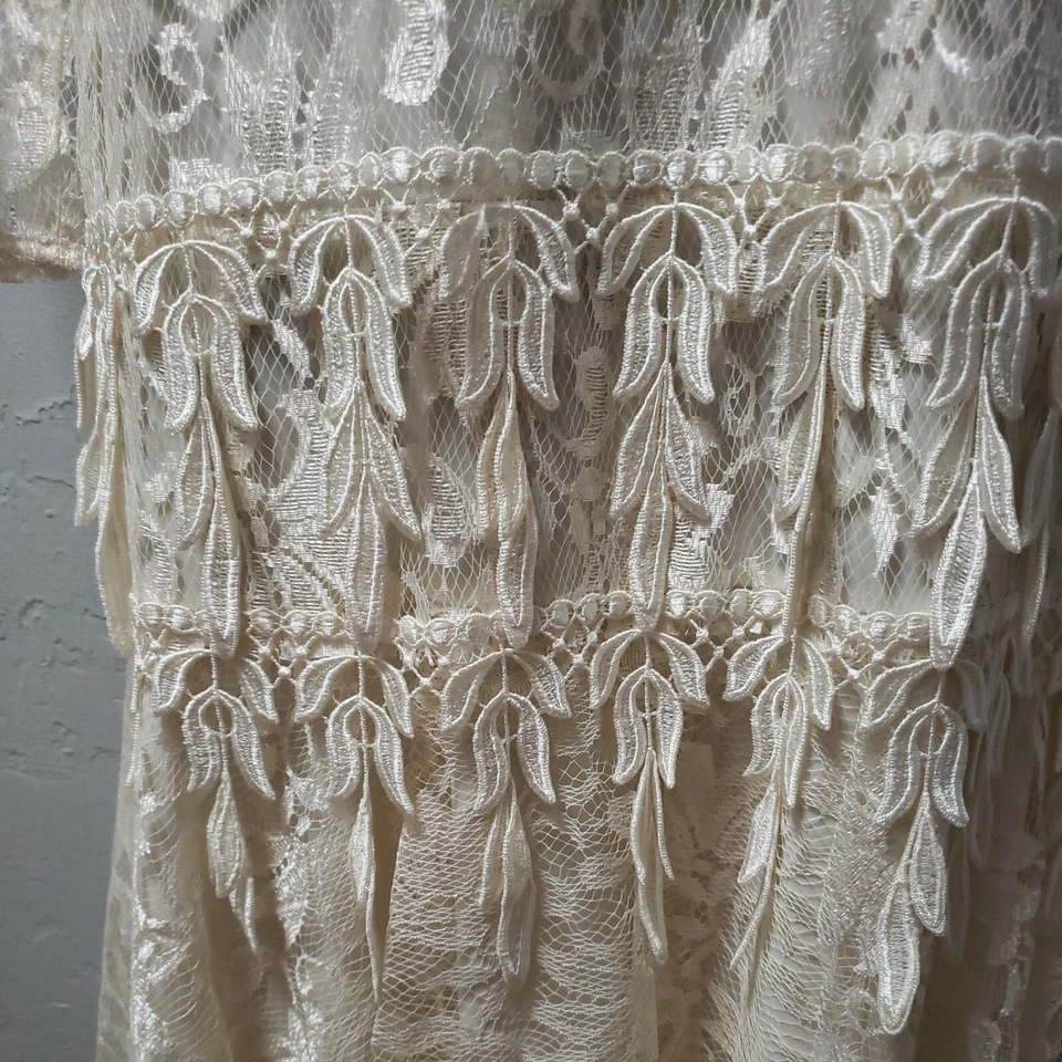 Vestido David Rose Talla 10 Crema Capas Encaje Aleta Boda Vintage Foto 4 de 4